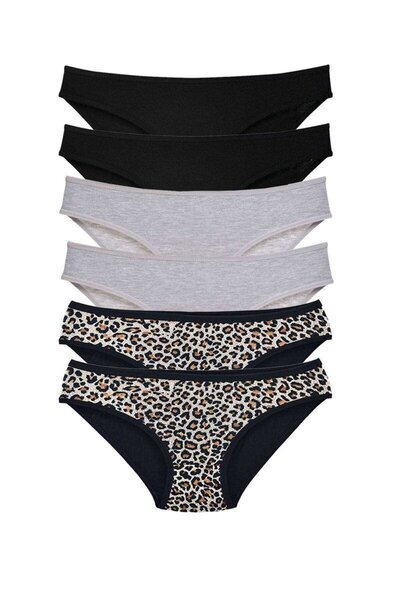 Generic Brand 6 Pieces Lycra Women's Slip Panties Leopard Black Gray (With Ea...