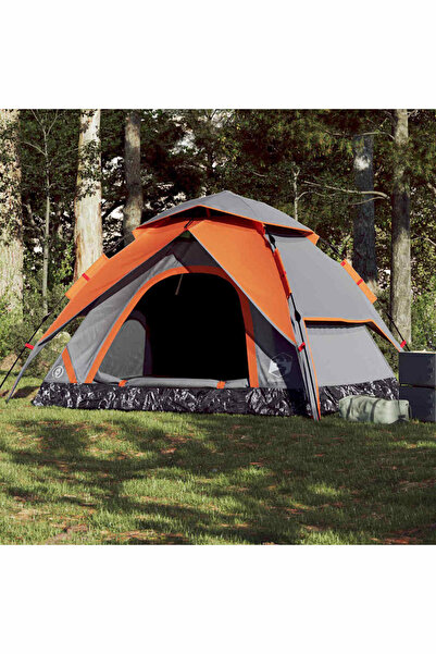 vidaxl Cort camping cupola 5 persoane, gri/portocaliu, setare rapida