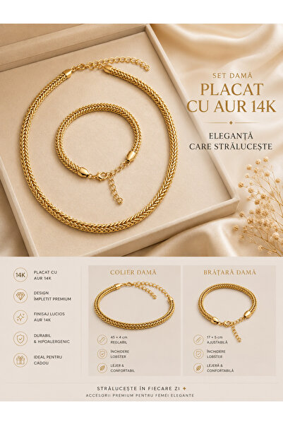 OEM Set Colier și Brățară Damă Placate cu Aur 14K, Design Împletit Premium, R...
