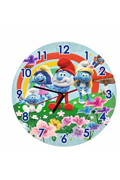 OEM Стенен часовник Смърфове, МДФ, 30 см, модел дъга, многоцветен