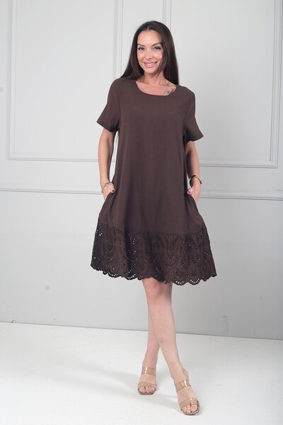By Saygı Women's Italian Short Sleeve Skirt with Scallop Lining and Pockets C...