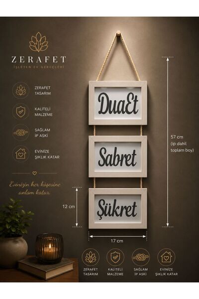 ZERAFET Beyaz İpli Fotograf çerçeve yatay 3'lü (12x17 Cm)