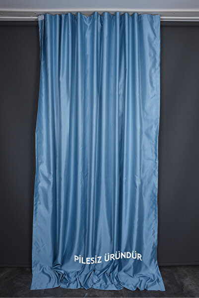 AKÇA TEKSTİL Saten Fonluk Pi̇lesi̇ze Blue Color Single Wing Background Curtai...