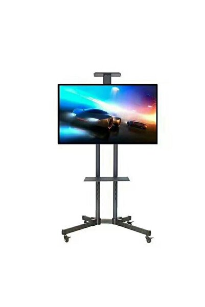 buz Mobile TV stand with 360-degree swivel wheels, lower laptop support shelf...