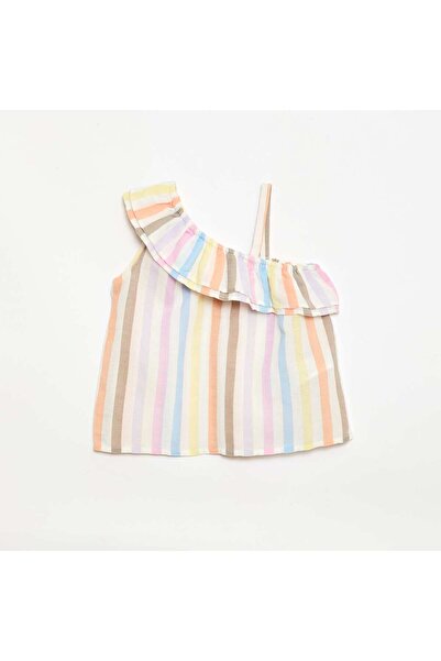 KIABI Asymmetrical Strap Top with Ruffles WHITE