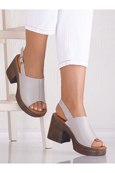 ANGEL BLUE Women's Grey Heeled Sandals in Leather by Nedesa, Size 36