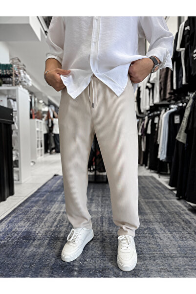 BYBASICMAN Beige Cut-Cut Cuffed Regular Fit Trousers Lns-2062