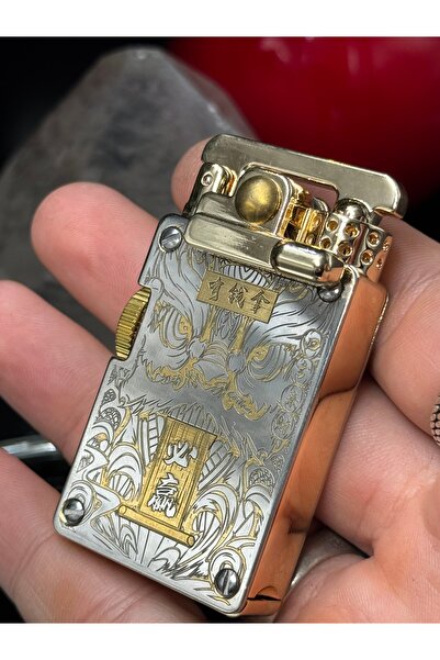 NikaŞ 708 model Kurmalı Mekanik Çakmak - Çin Ejderhası Kabartmalı Gold/Gümüş