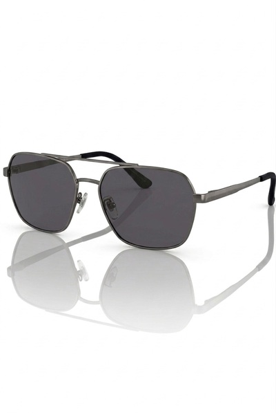Di Caprio Metallic Gray Geometric Square Aviator Polarized Sunglasses for Men
