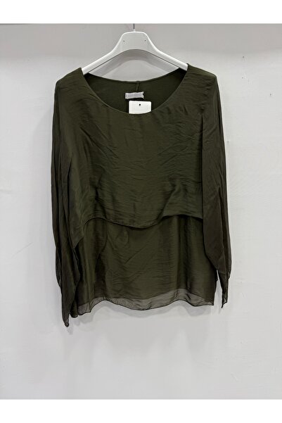 della moor Dark Khaki Italian Poncho Sleeve Lined Short Silk Blouse Size 38 - 42