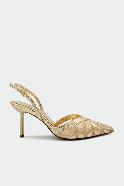 LAMİNTA Juan Asymmetric Cut Women's Gold Heeled Shoes