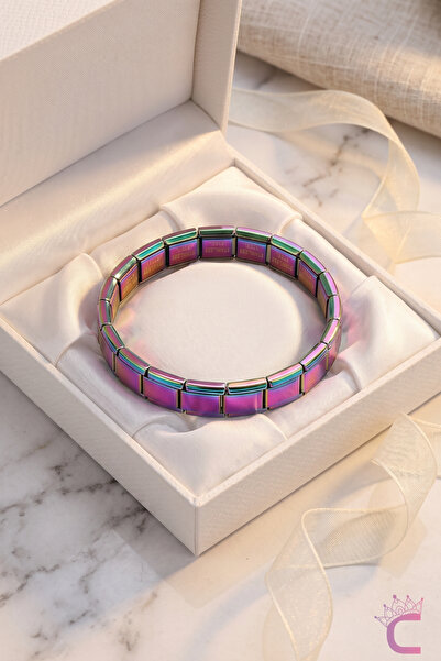 Cinderella Accessories سوار إيطالي من الفولاذ المقاوم للصدأ بلون قوس قزح 18 س...