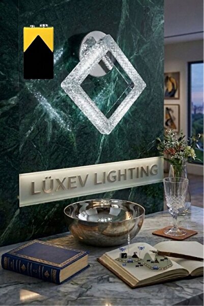 Lüxev Lighting Kare Model Gümüş Kristal Salon Mutfak Yatak Çocuk Odası Pilli ...