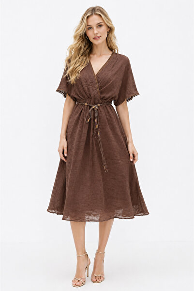 UTDU V-Neck Waist Tie Dress