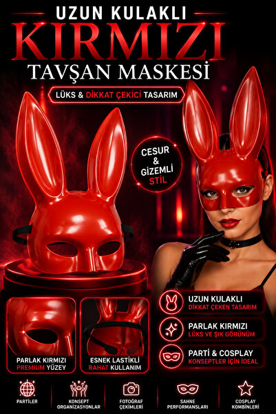 Tamsena Store Uzun Kulaklı Kırmızı Tavşan Maskesi Parti Maskesi Cosplay Konse...