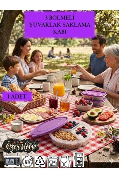 troykar 1 Adet 3 Bölmeli Yuvarlak Yemek Kabı Lunch Box Diyet Beslenme Kutusu ...
