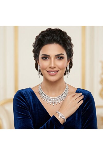 ILAN Luxury Zirconia Bridal Set Diamond Alternative 4 Piece Set - Geometric B...