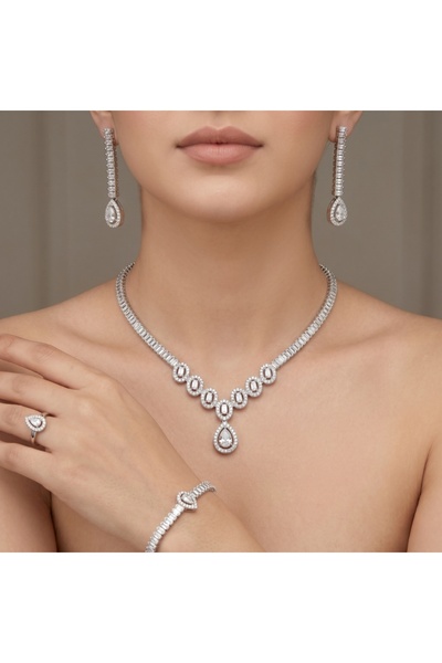 ILAN Luxury Zircon Diamond Alternative 4-Piece Bridal Set - Marquise Waterfal...