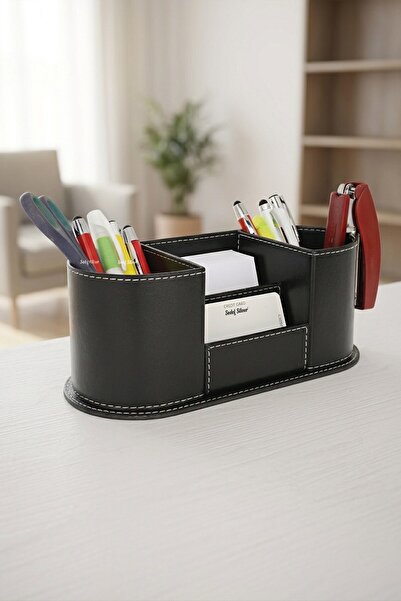 SEDEF SİLVER Black Faux Leather Desktop Organizer - Office Desk Organizer wit...