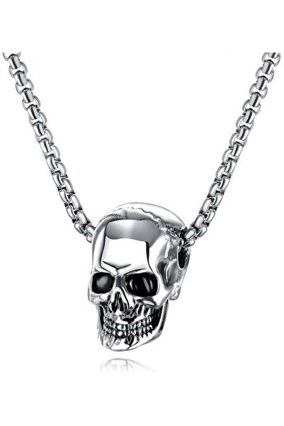 Mirfa Stainless Steel Skull Pendant Necklace (Silver)