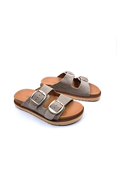 RACHELMILANO Genuine Suede Leather Double-Strapped Mink Color Anatomical Wome...