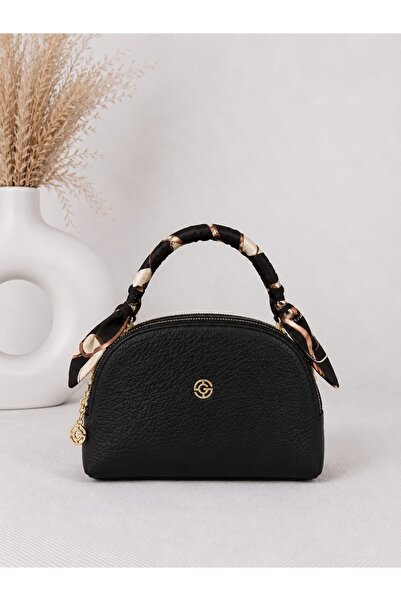 NOVA AKSESUAR Kadın siyah Flor detaylı oval çanta