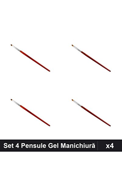NAİLS Set 4 Pensule Manichiură Gel, Limba Pisică și Tesit, Variante nr.2, 4, 6