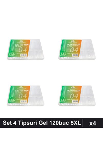 global fashion Set 4 Tipsuri Gel 120buc, 12 Mărimi, 5XL Extra-lung, Pătrat, N...