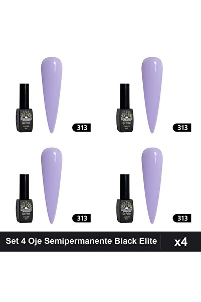 global fashion Set 4 Oje Semipermanente Black Elite 8ml, Manichiura UV/LED,