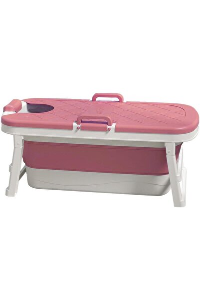RENOVO حوض استحمام قابل للطي مع غطاء للبالغين، مقاس 126 × 62.5 × 50 سم، لون وردي