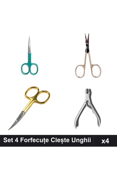 One Group Set 4 Forfecuțe și Clește Unghii Profesionale One Group, Turcoaz Gold