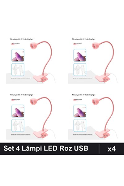 NAİLS Set 4 Lămpi LED-Lanternă Flexibilă cu Clemă USB 3W Roz Manichiură