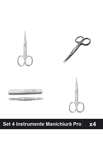 One Group Set 4 Instrumente Manichiură Profesională, Forfecuță Unghii Argintie