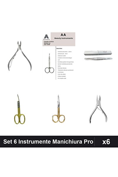One Group Set 6 Instrumente Manichiura Profesionale, Clește Cuticule, Foarfec...