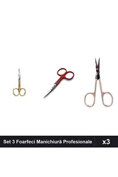 One Group Set 3 Foarfeci Manichiură Profesionale One Group, Cuticule, Auriu ș...