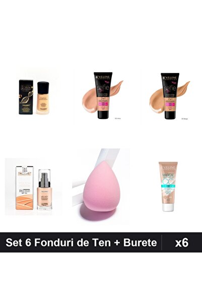 Eveline Set of 6 TLM CCC Foundations, Shades 02 05 52 106 104, Sponge Manicure