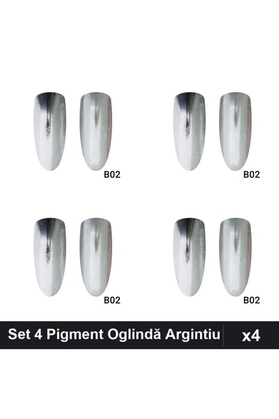 NAİLS Set 4 Pigment Oglindă Mirror Argintiu, Manichiură Gel UV/LED, Efect Met...
