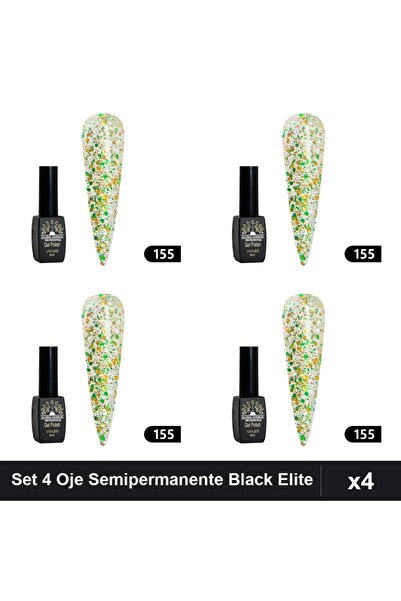 global fashion Set 4 Oje Semipermanente Black Elite 8ml, Manichiura UV/LED,