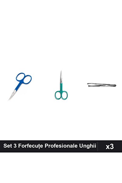 One Group Set 3 Forfecuțe și Pensetă Profesionale Unghiere, Albastru Turcoaz ...