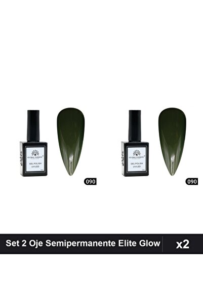 global fashion Set 2 Oje Semipermanente Elite Glow 15ml, Gel Polish 090, UV/LED