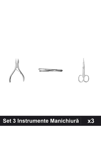 One Group Set 3 Instrumente Manichiură Pedichiură, Clește Penseta Forfecuță P...