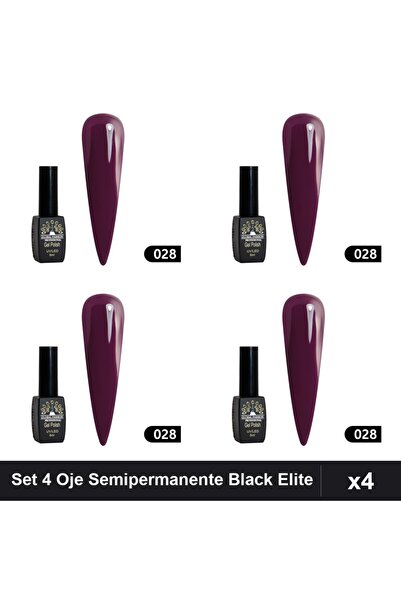 global fashion Set of 4 Semi-permanent Nail Polish Black Elite 8ml, Professio...