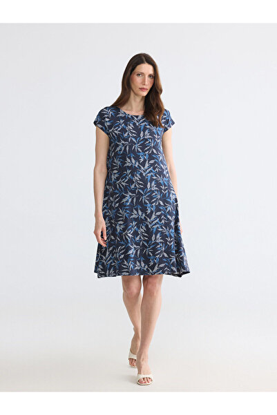 LC Waikiki Nevavm A-Line Dress with Floral Appliques and Oval Neckline