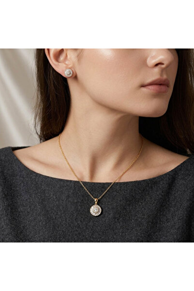 Generic Gold Tone Crystal Jewelry Set for Women - Round Halo Pendant Necklace...