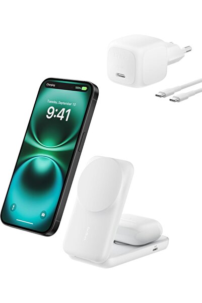 Belkin UltraCharge MagSafe Uyumlu 2'si 1 Arada Qi2 25W Kablosuz Şarj İstasyon...