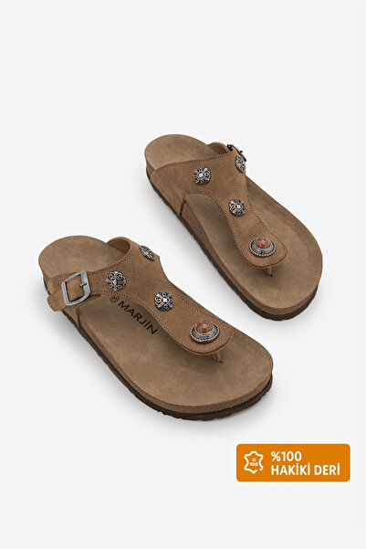 Marjin Women's Genuine Leather Eva Sole Buckle Flip-Flops Casual Slippers Vez...