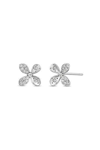 Lisa&Co. Cercei Argint Shiny Flower Argint placat cu rodiu / Zircon / Alb