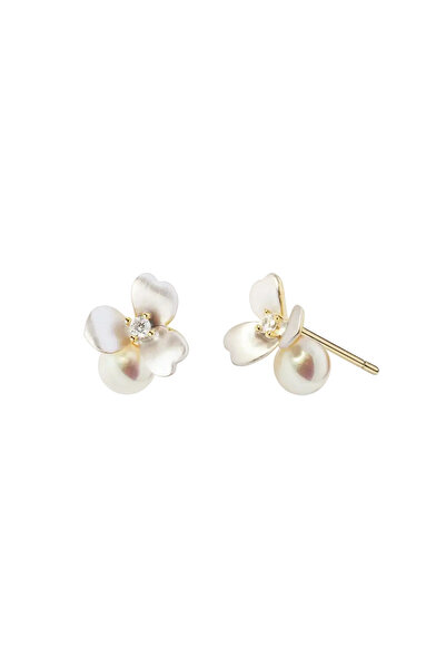 Lisa&Co. Cercei Argint Flower&Pearl Argint placat cu aur galben / Zircon&Shel...