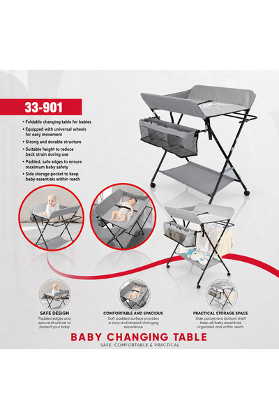 Denx Foldable Baby Changing Table with Wheels & Storage Basket Portable Infan...