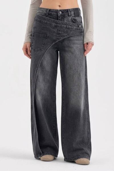 tw3 Women's Cross-Closure Front Detailed Design Palazzo Jeans